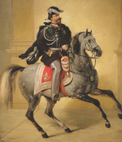 Ruiterportret van Victor Emmanuel II van Italië door Angelo Inganni